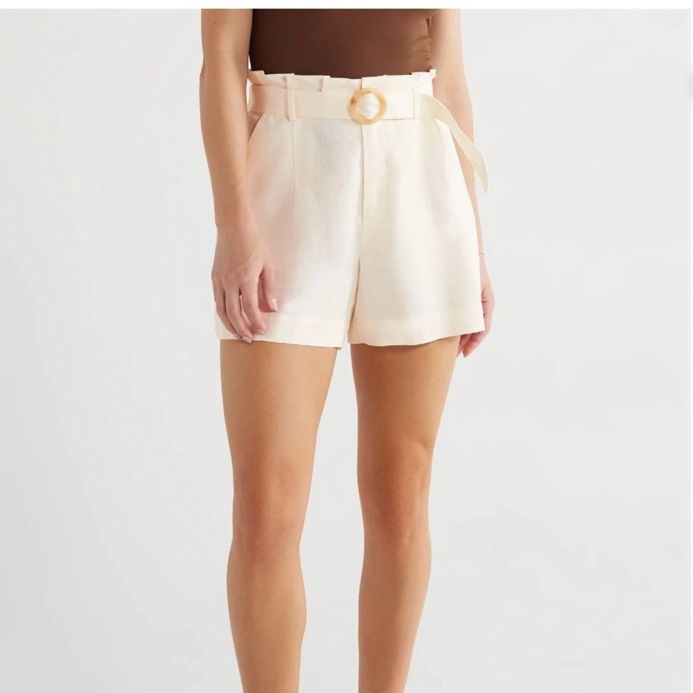 Sofia Cream Linen Rayon High Waisted Shorts Size‎ Xl